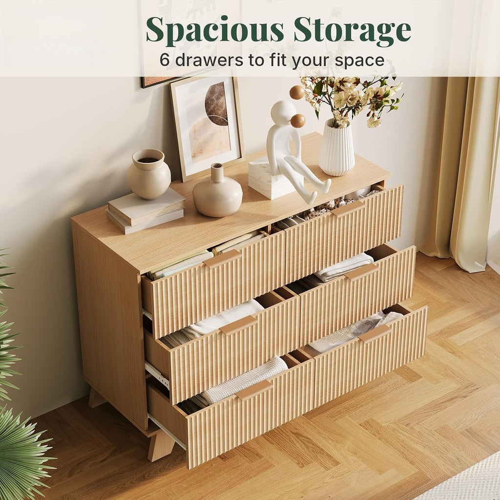 6 Drawer Fluted Dresser, 39.4" Wide