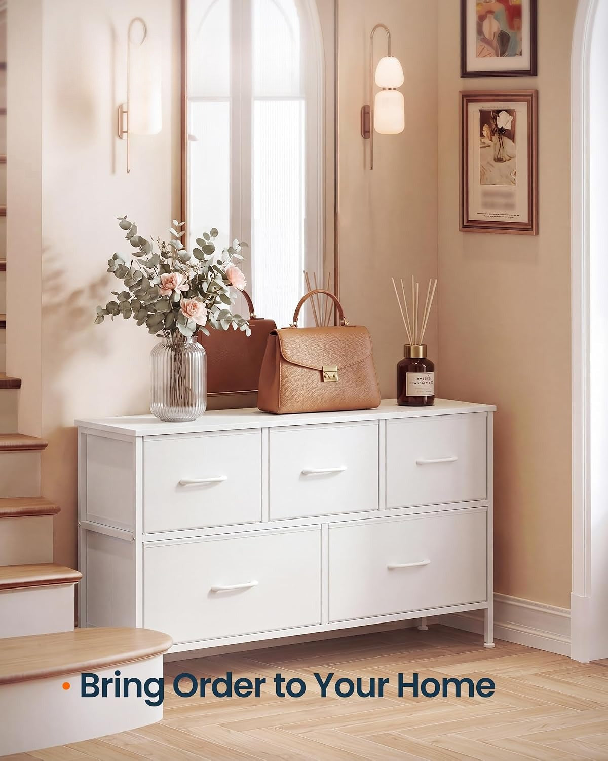5-Drawer Fabric Dresser, White