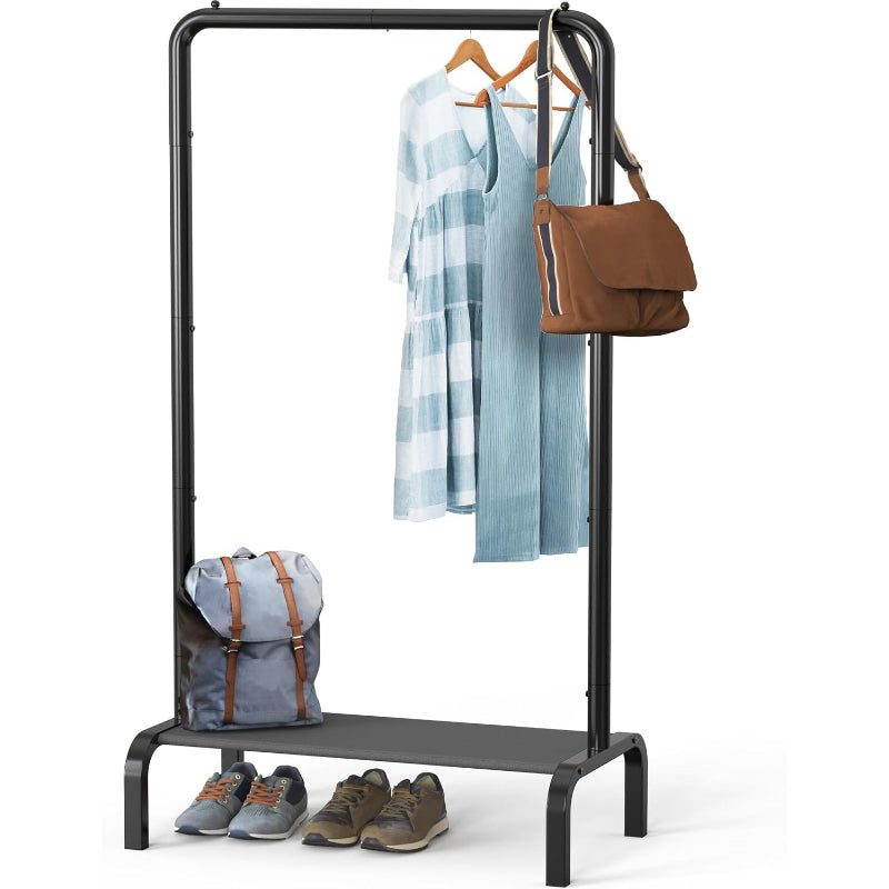 30" Narrow Garment Rack with Shelves, Black