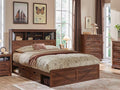 Brown Full Bed with LED Storage Headboard & 4 Drawers