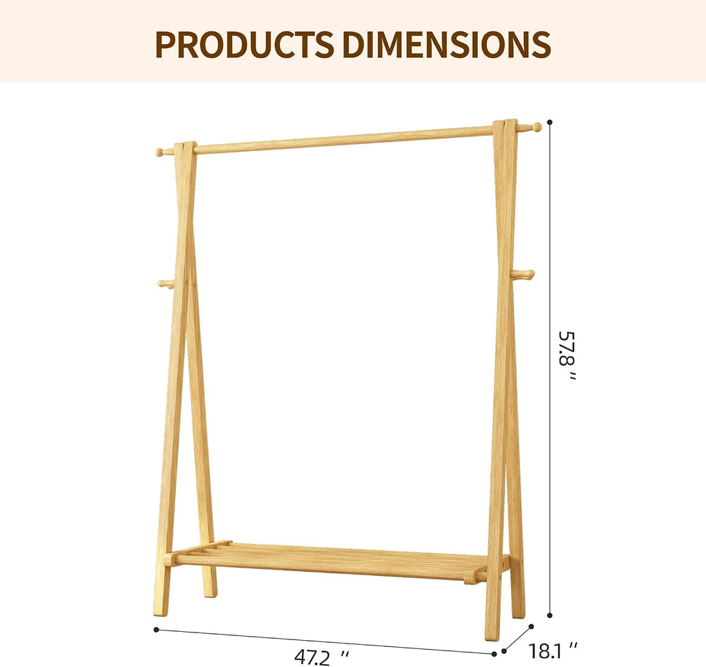 Solid Wood Garment Rack with Shelves, Natural