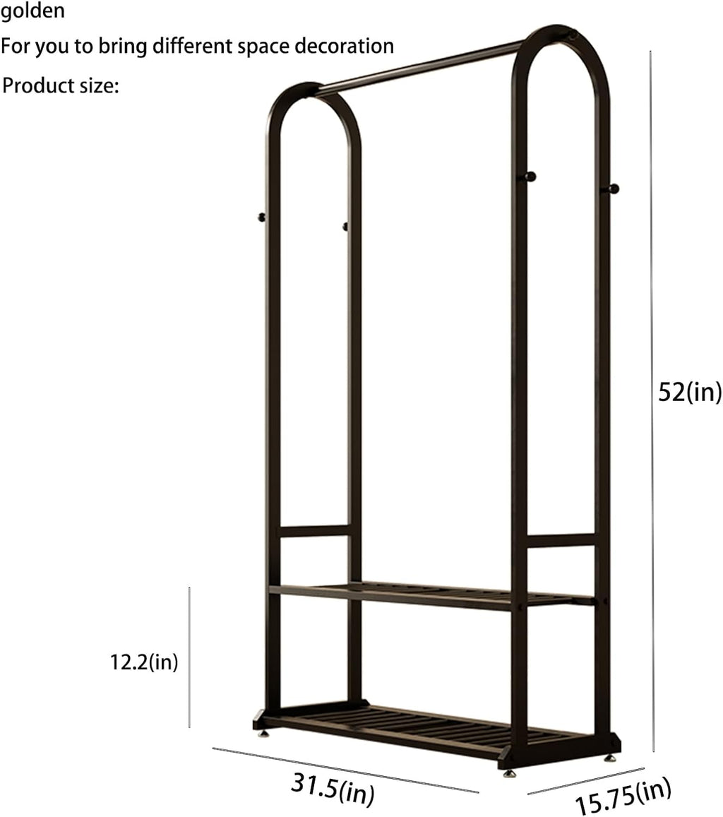 turdy Black Metal Garment Rack with Shelves & Hooks