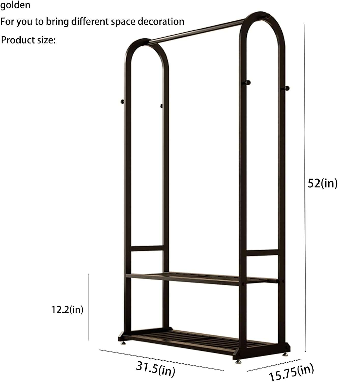 turdy Black Metal Garment Rack with Shelves & Hooks