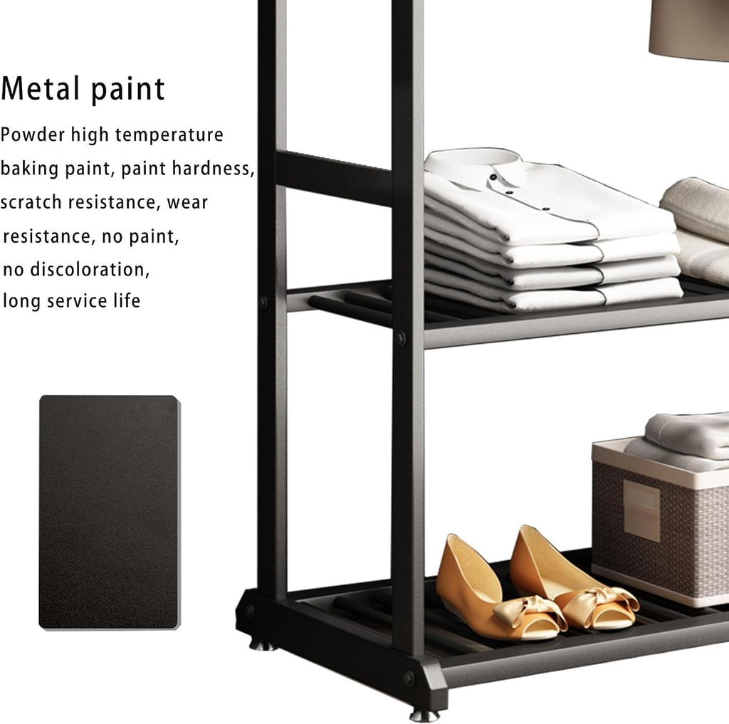 Black Metal Garment Rack with Shelves & 6 Hooks