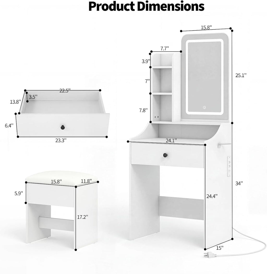 Small LED Vanity Desk Set with Chair