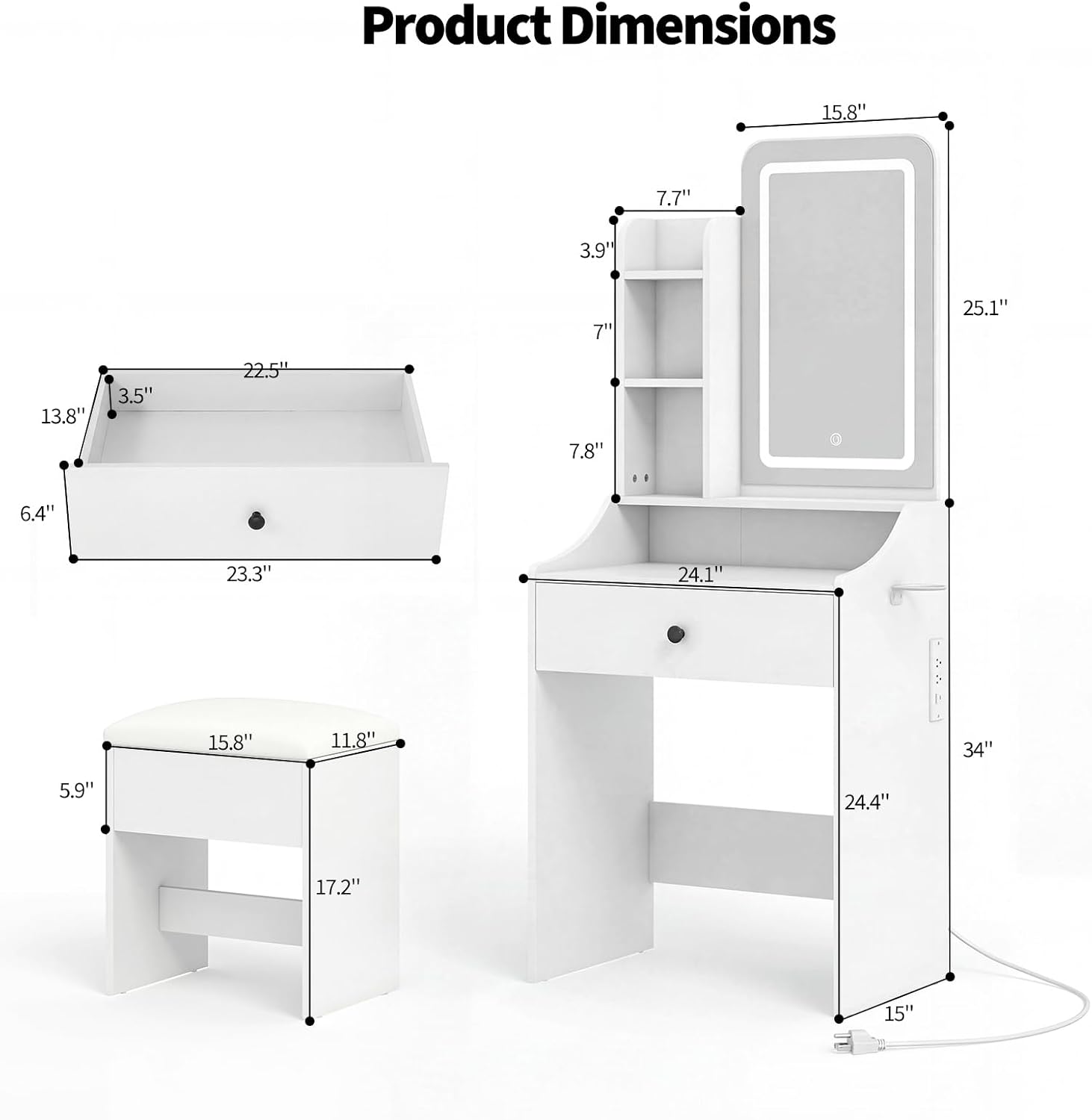Small LED Vanity Desk Set with Chair