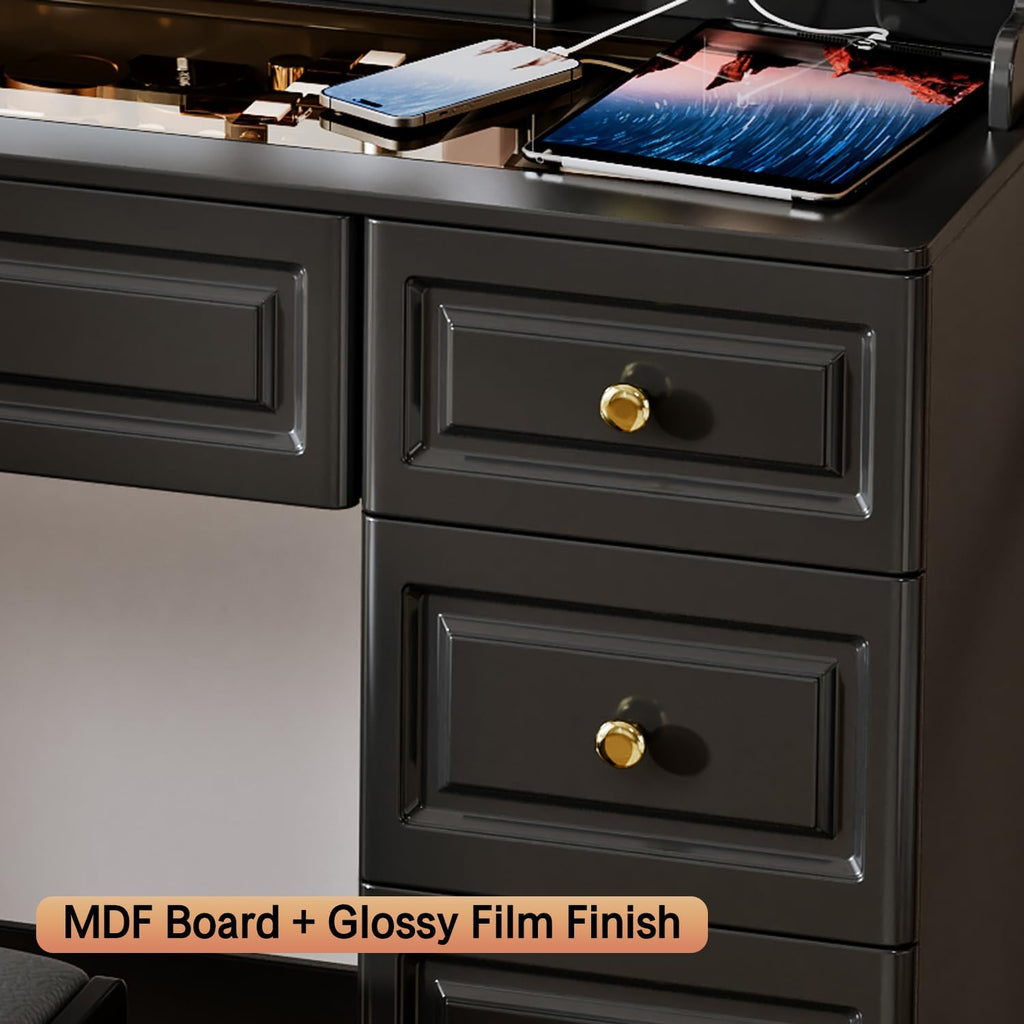 43" Black Glass Top LED Vanity Set