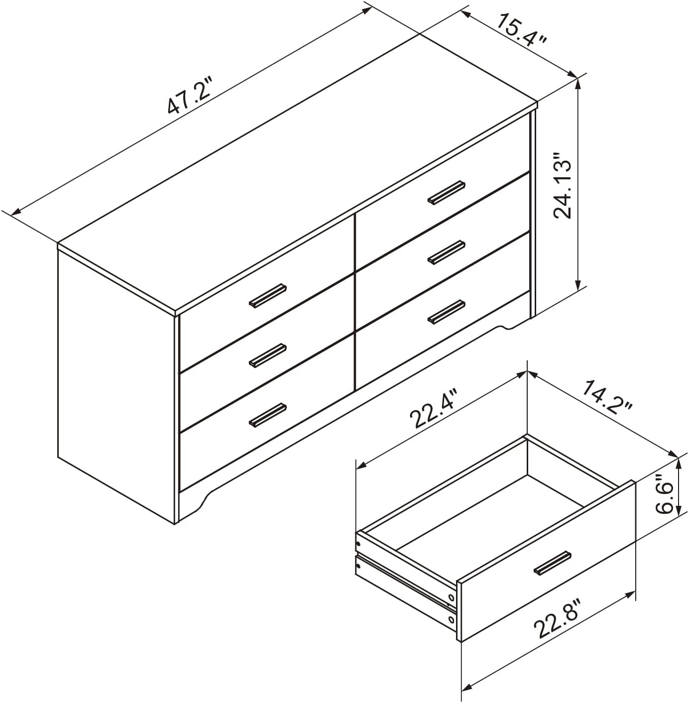 Wooden Chest of Drawers, 5/6 Drawer Dresser