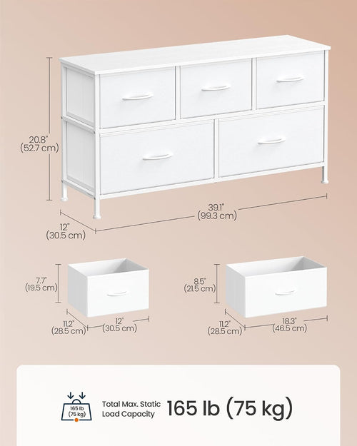 5-Drawer Fabric Dresser, White