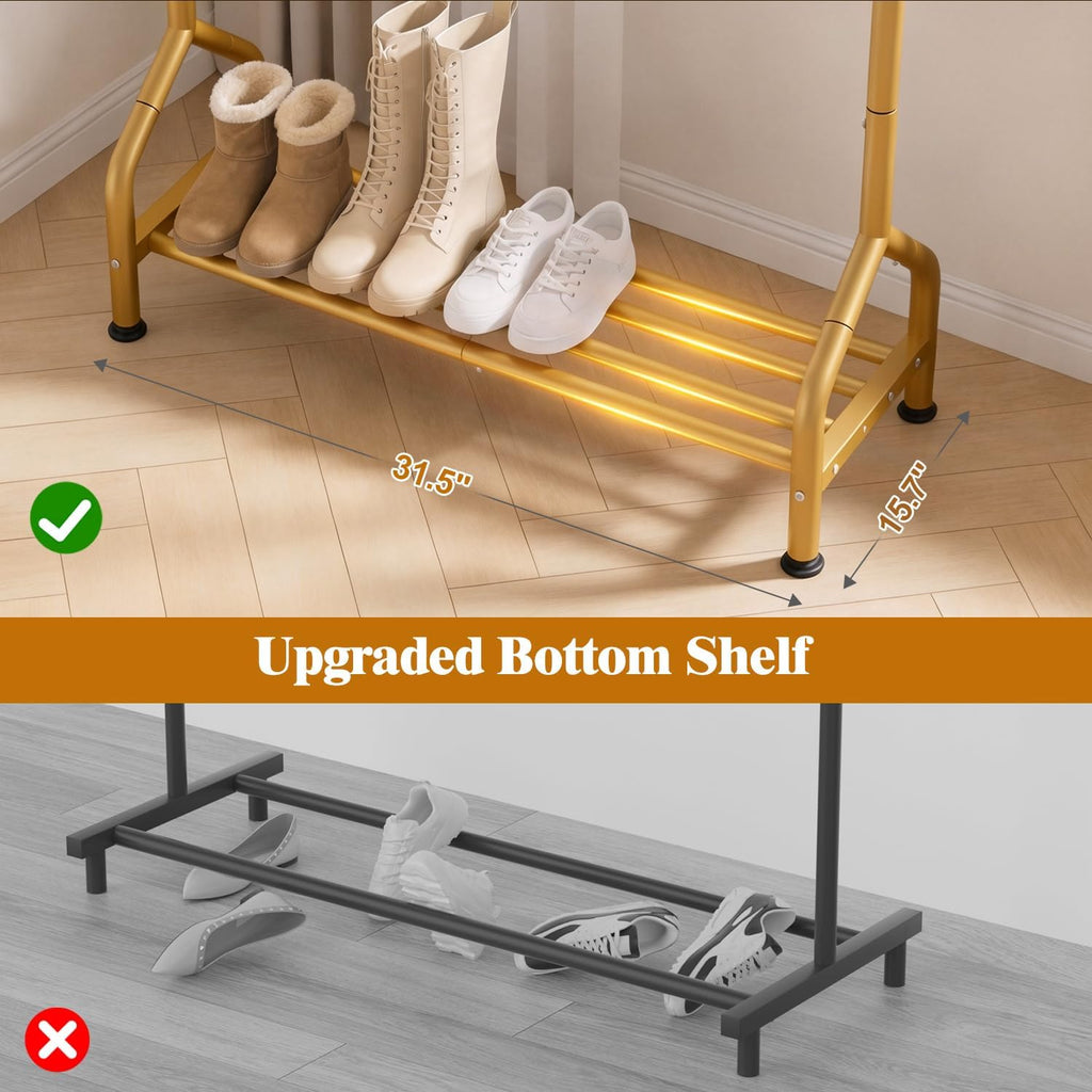Gold Metal Garment Rack with Shelf