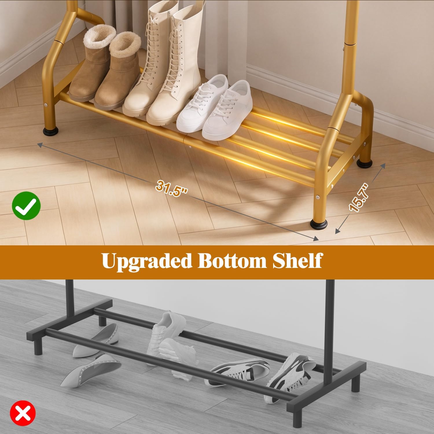Gold Metal Garment Rack with Shelf