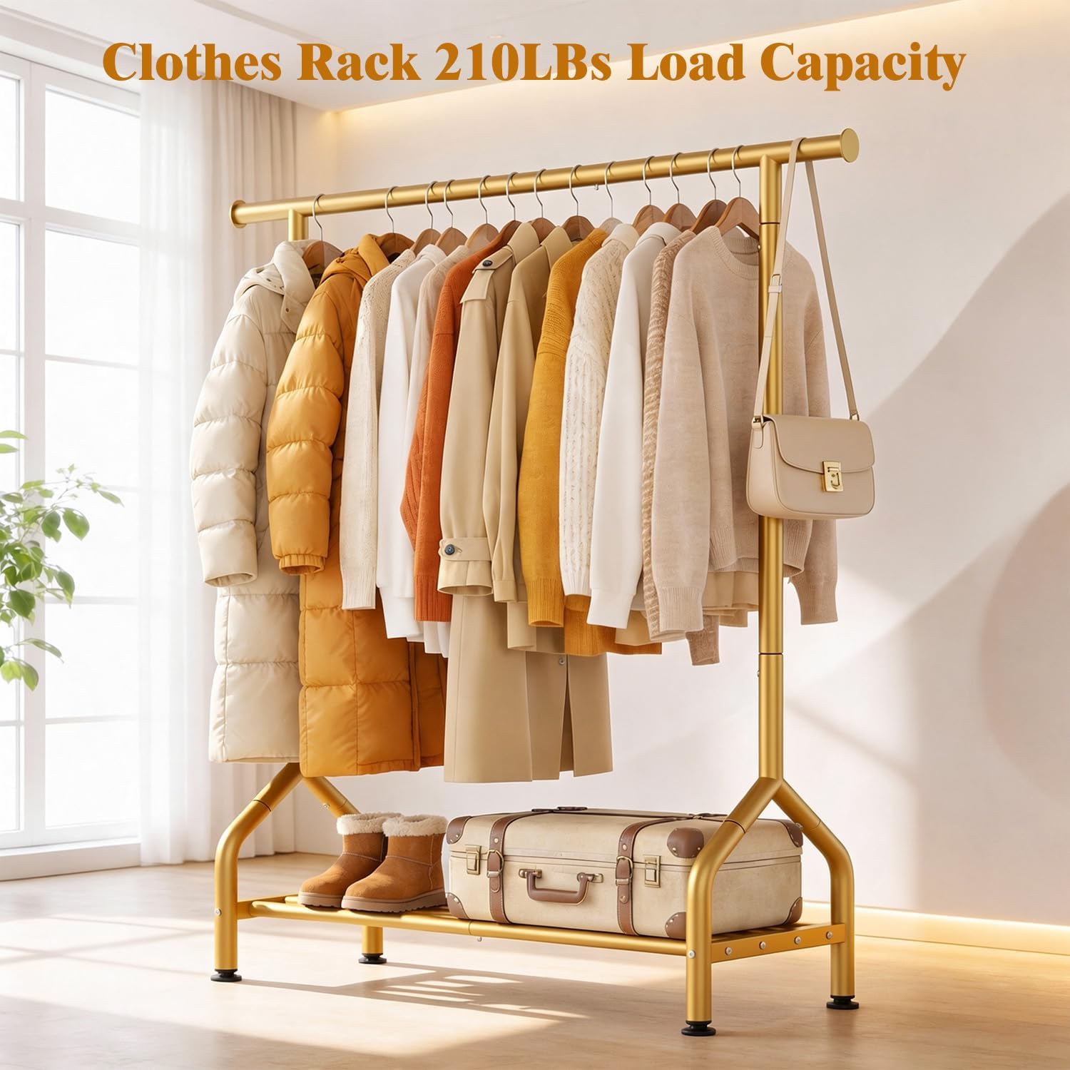 Gold Metal Garment Rack with Shelf