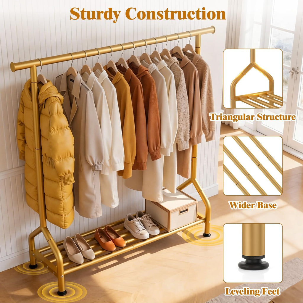 Gold Metal Garment Rack with Shelf