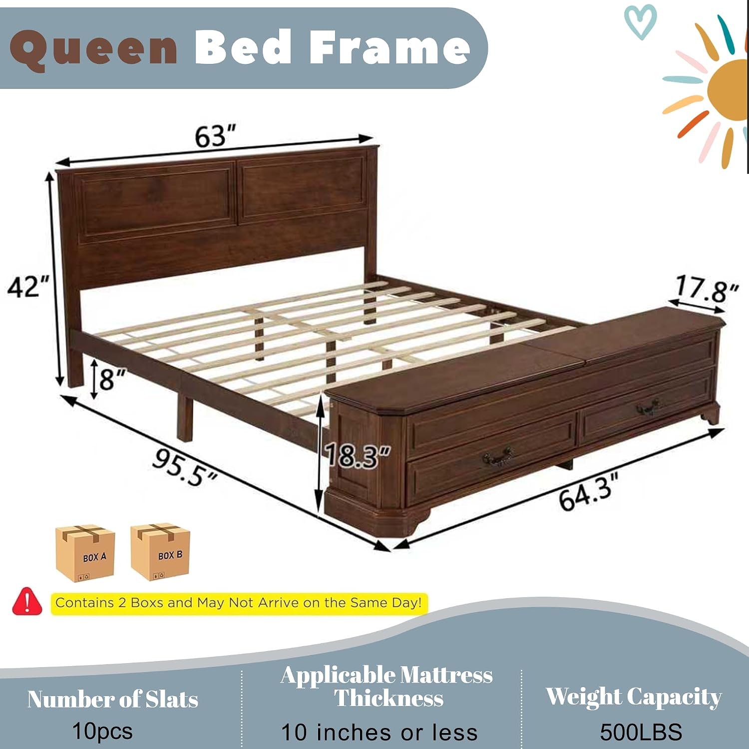 Farmhouse Walnut Queen Bed with Storage Drawers