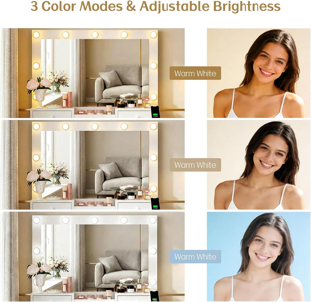 White LED Vanity Desk Set with Chair