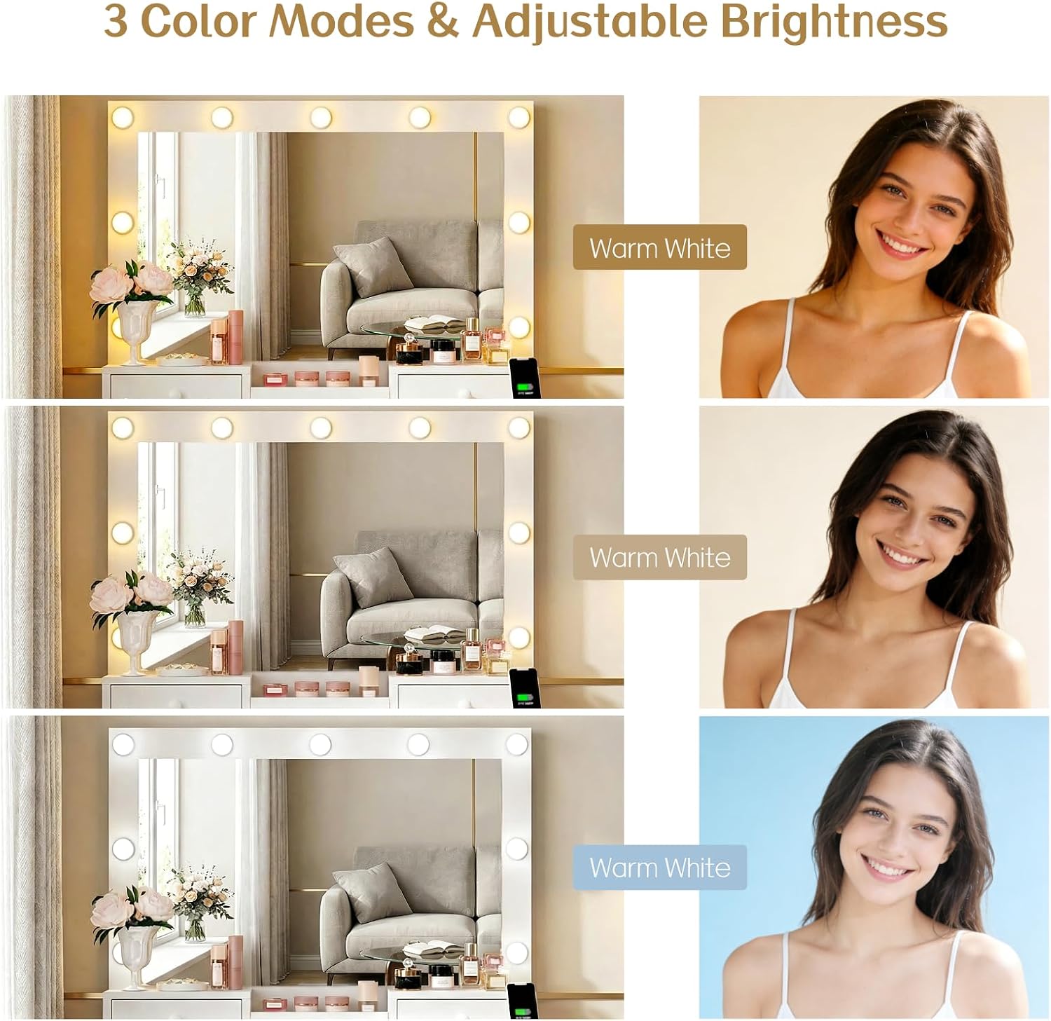 White LED Vanity Desk Set with Chair