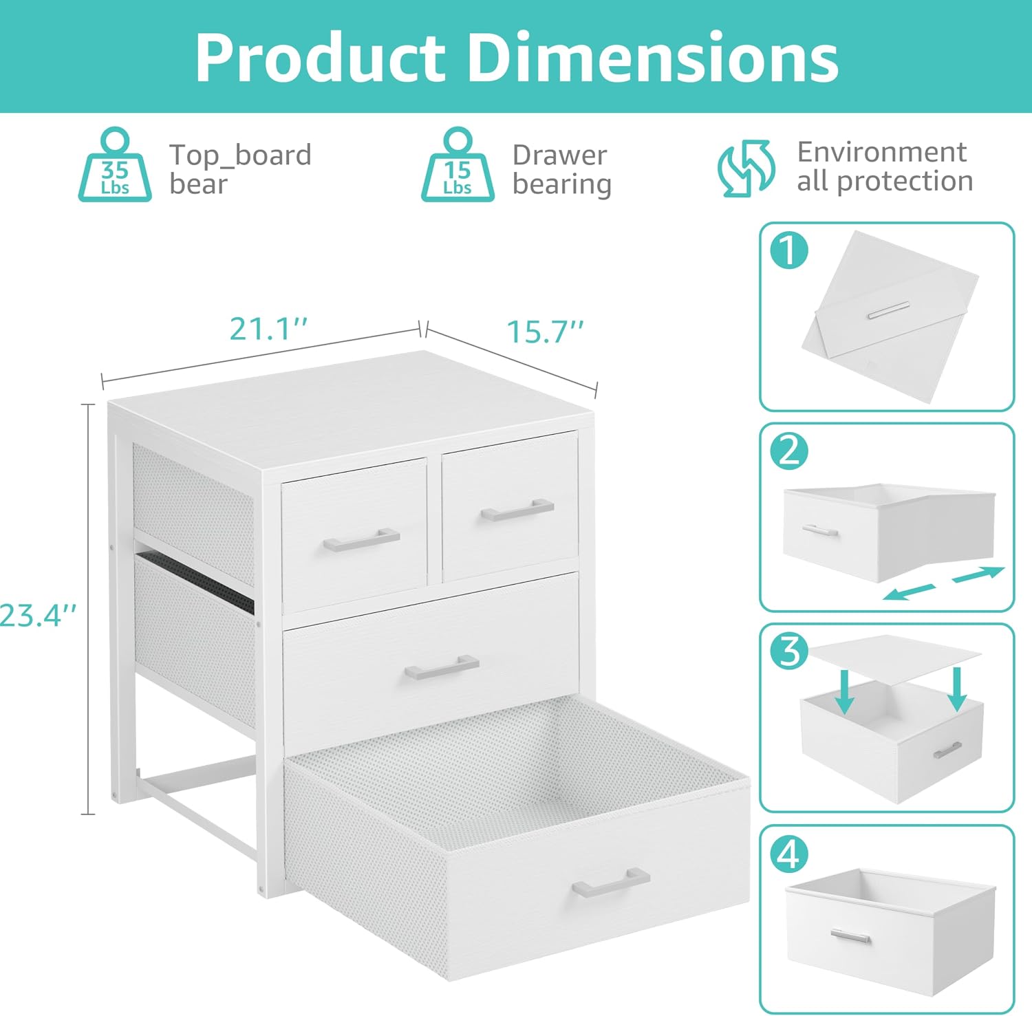 White 4-Drawer Dresser for Closet & Bedroom