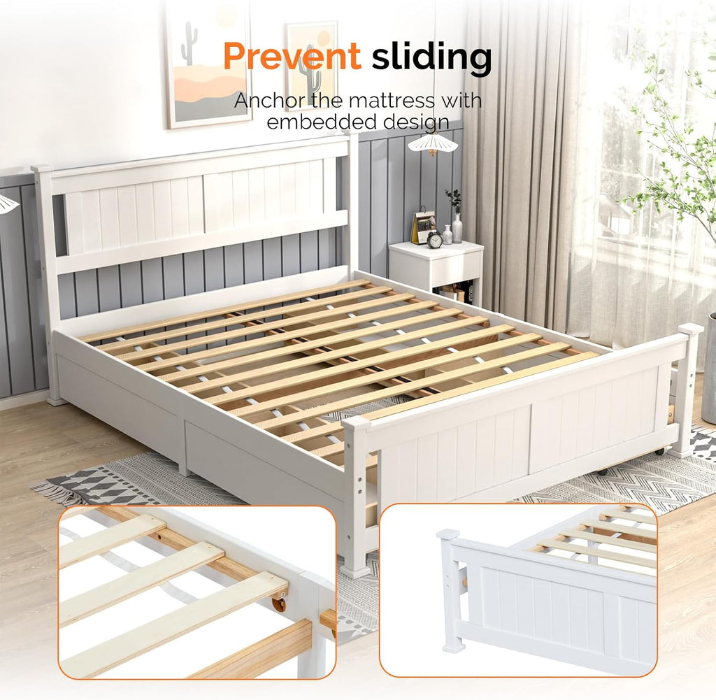 Queen Solid Wood Bed with 4 Drawers