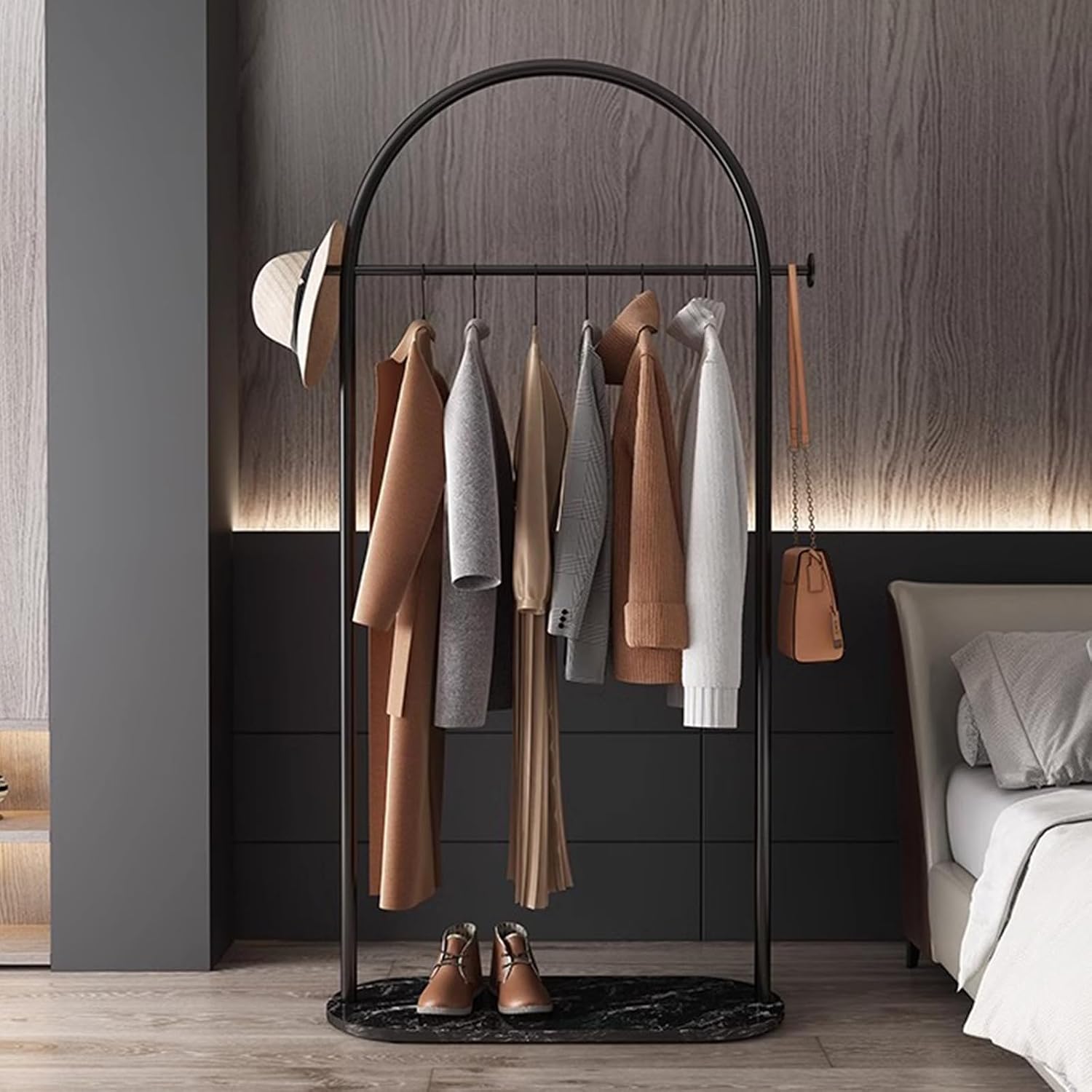 Black Metal Garment Rack with Marble Base