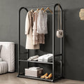 Black Metal Garment Rack with Shelves & 6 Hooks