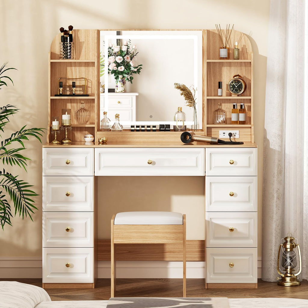 43" Oak Glass Top LED Vanity Set