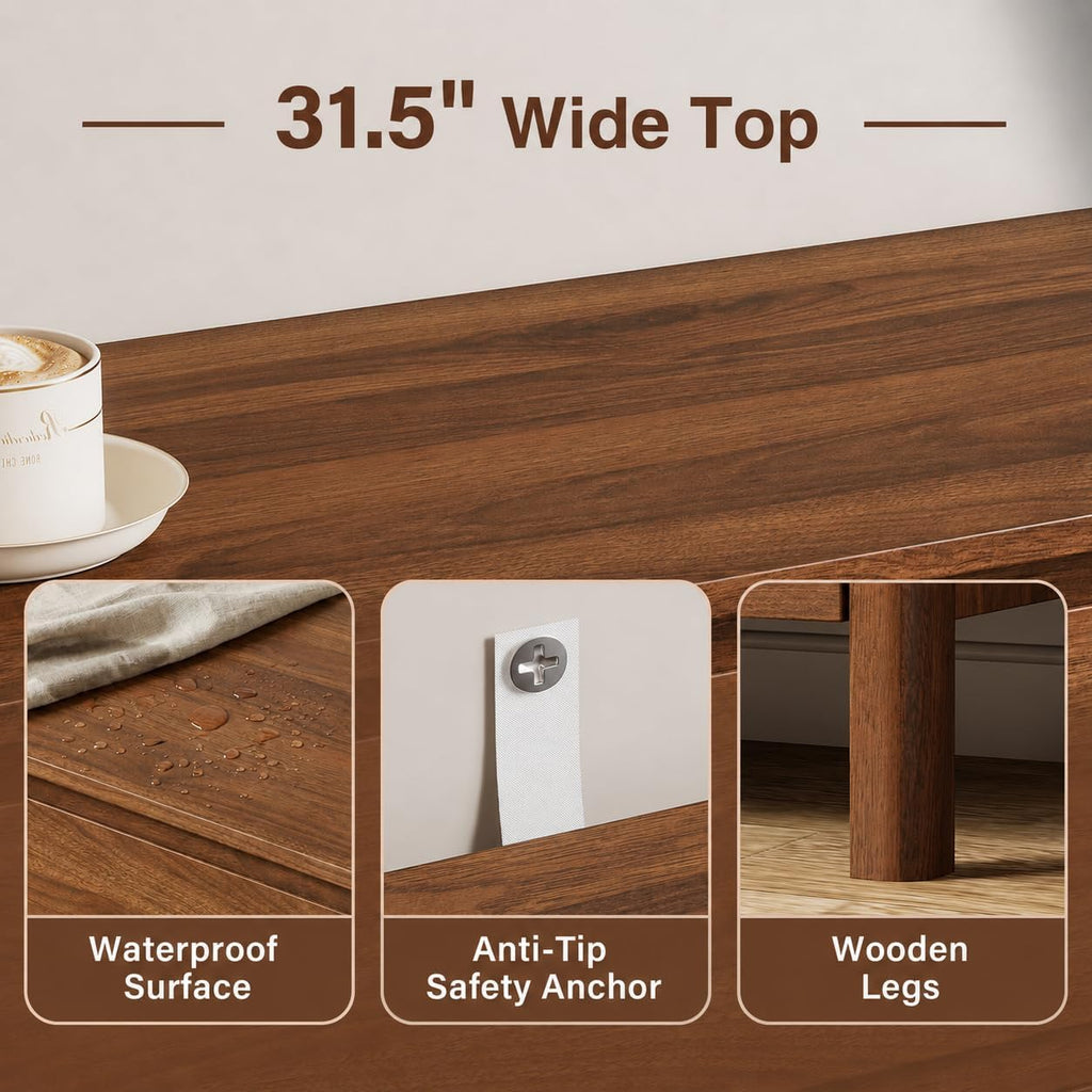 31.5" 3-Drawer Mid-Century Dresser, Walnut