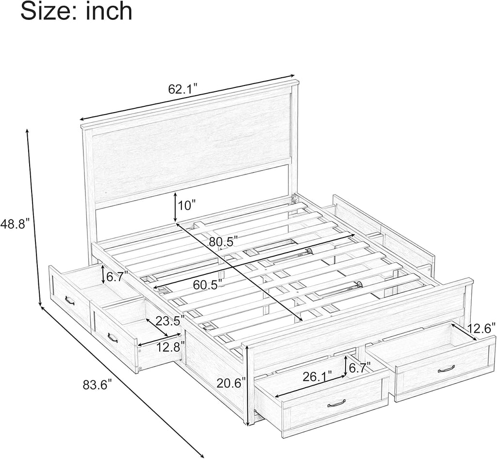 Queen Seadrift Bed with 6 Storage Drawers
