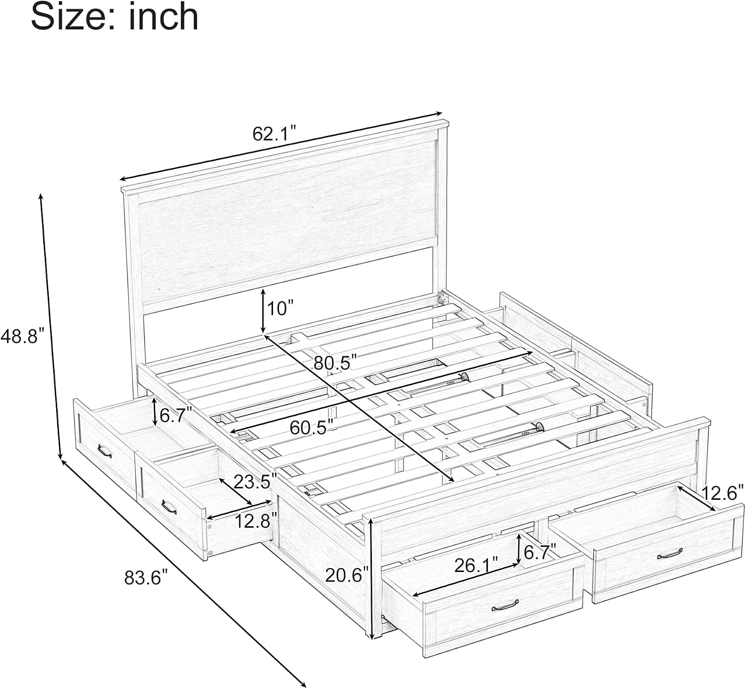 Queen Seadrift Bed with 6 Storage Drawers