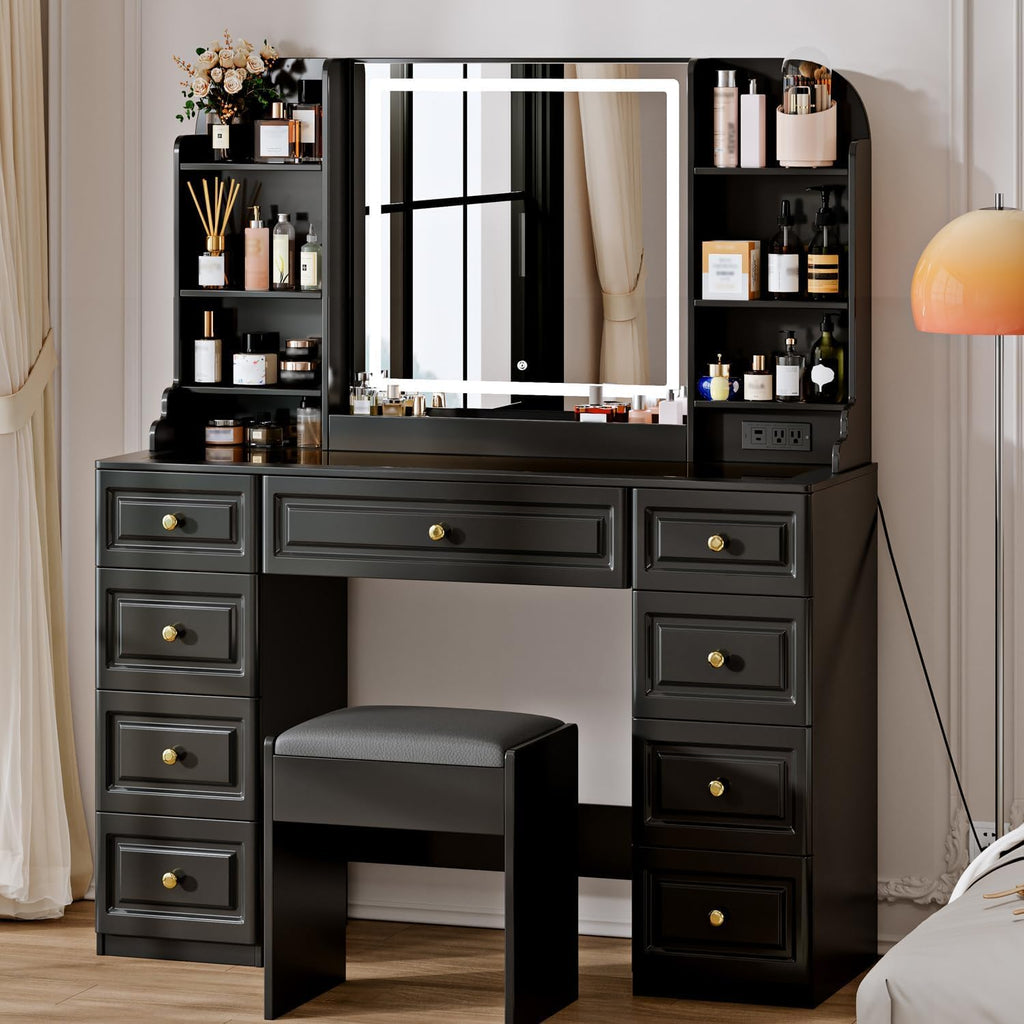 43" Black Glass Top LED Vanity Set