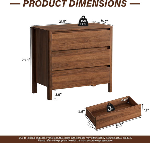 31.5" 3-Drawer Mid-Century Dresser, Walnut