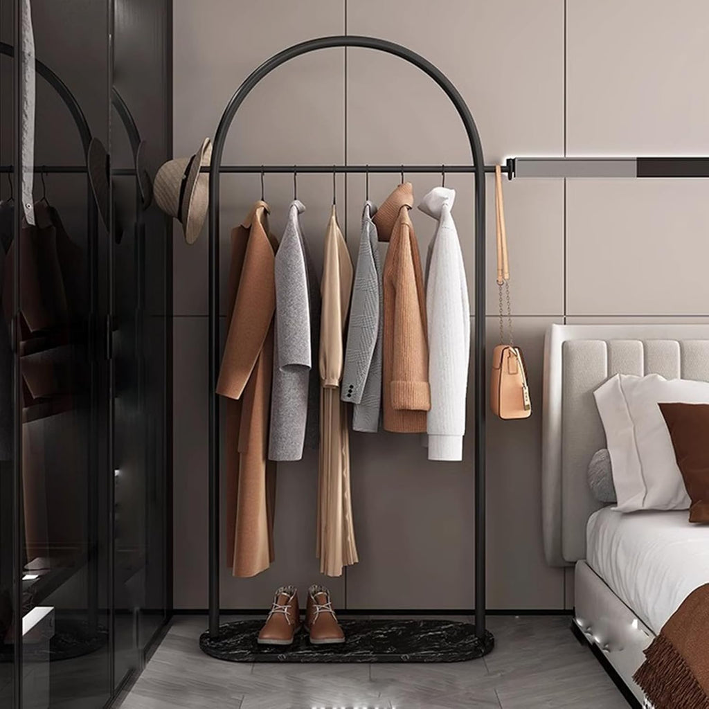 Black Metal Garment Rack with Marble Base