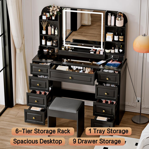 43" Black Glass Top LED Vanity Set