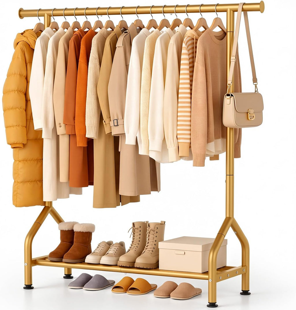 Gold Metal Garment Rack with Shelf