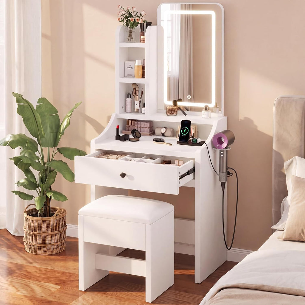 Small LED Vanity Desk Set with Chair