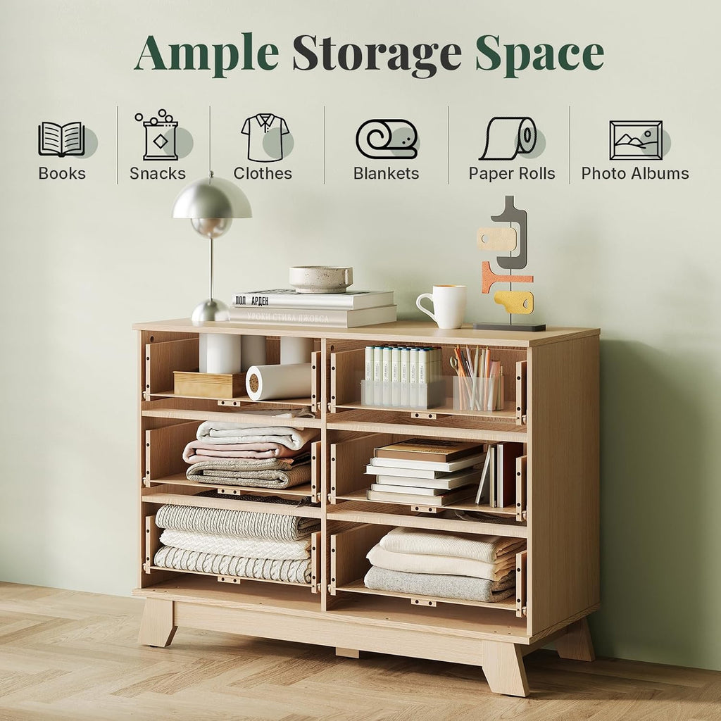 6 Drawer Fluted Dresser, 39.4" Wide