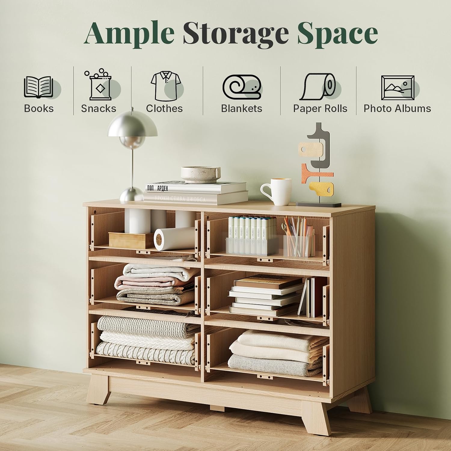 6 Drawer Fluted Dresser, 39.4" Wide