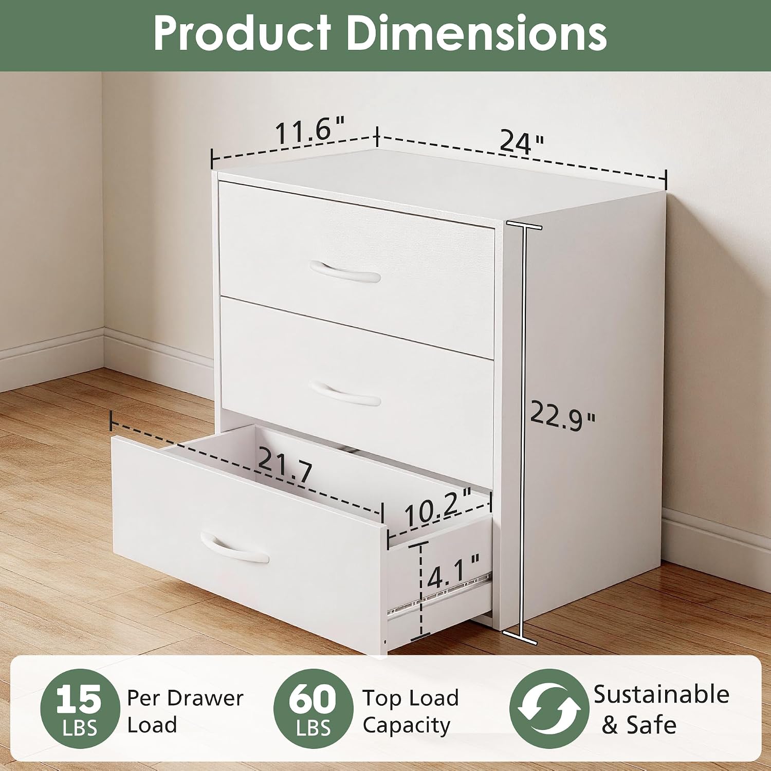 White 3-Drawer Stackable Closet Dresser