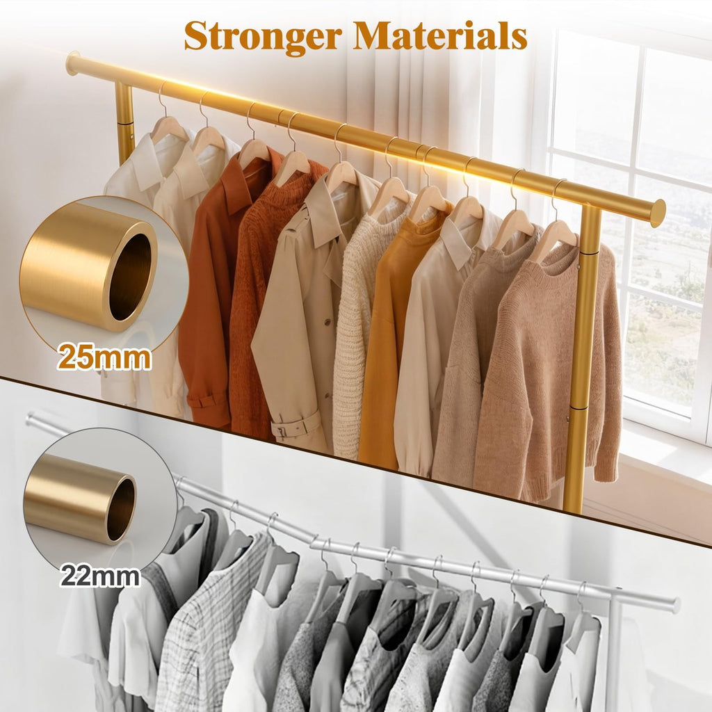 Gold Metal Garment Rack with Shelf