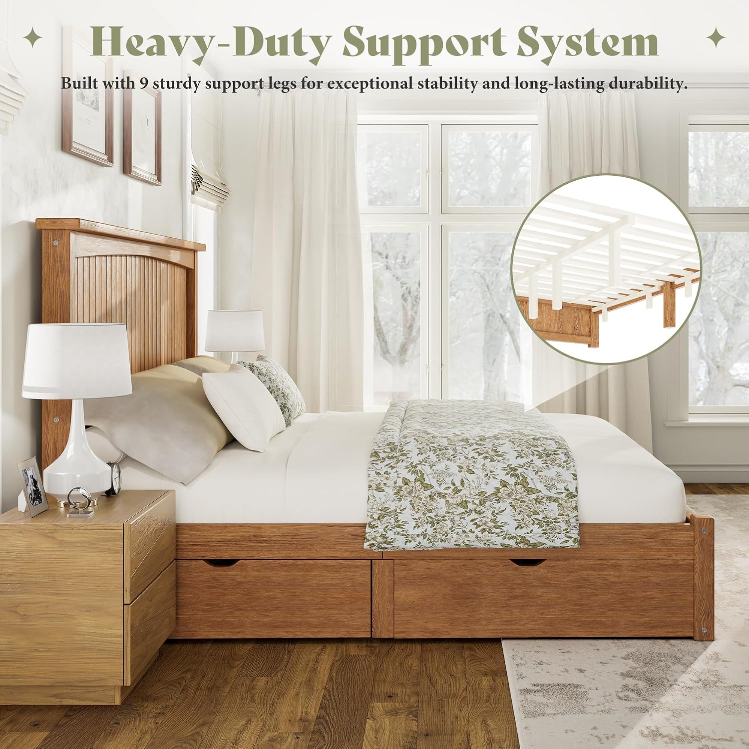 Brown King Solid Wood Storage Bed