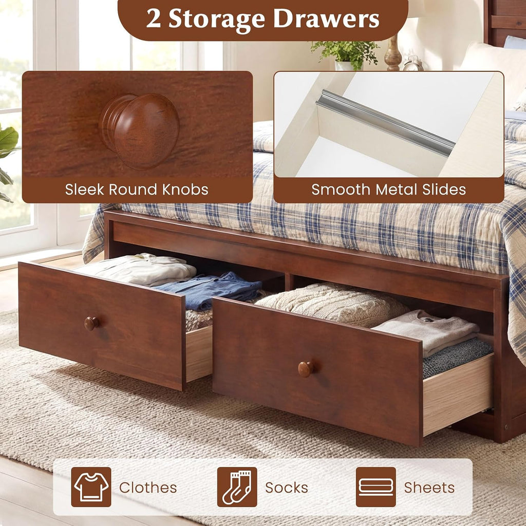 Walnut Full Bed with Storage Drawers