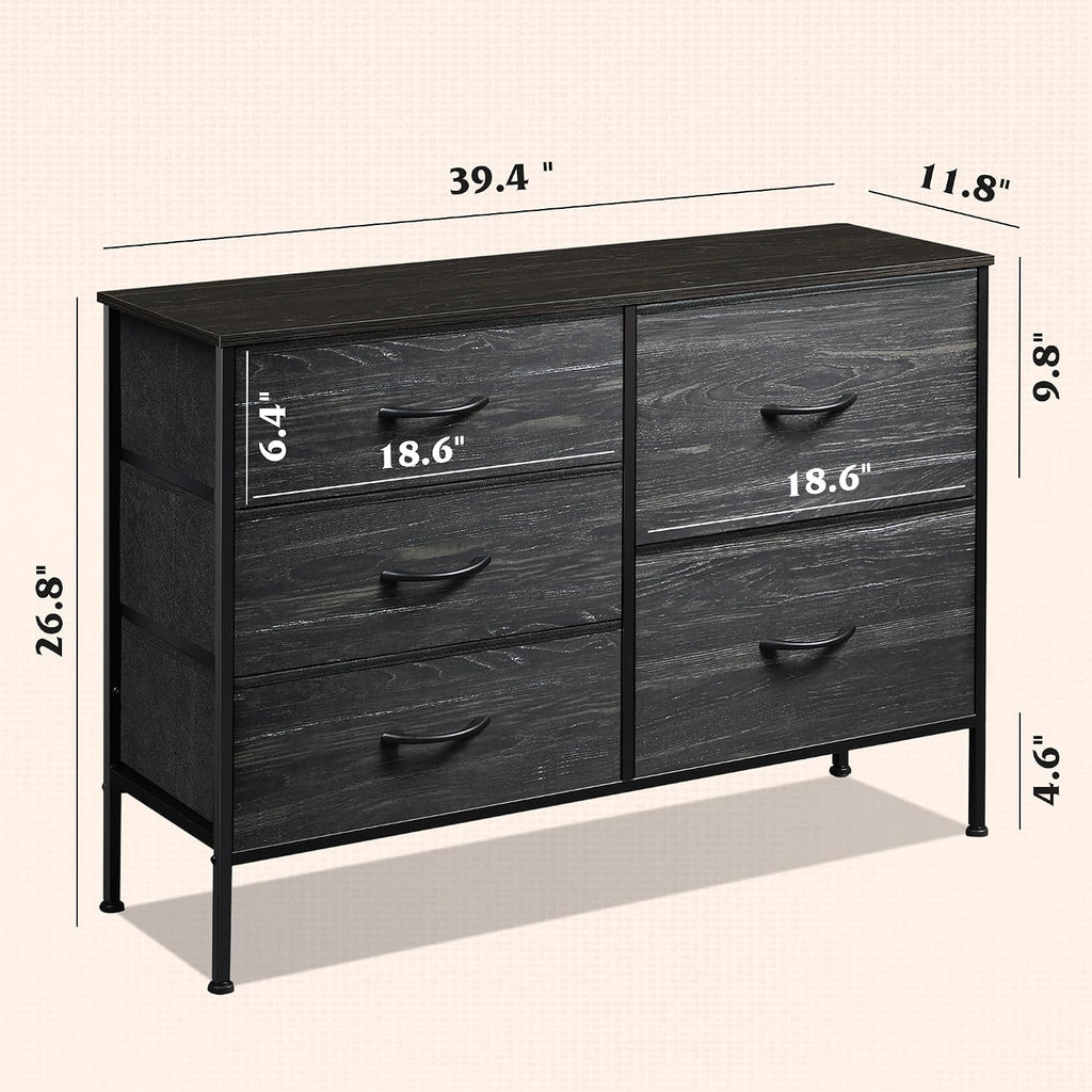 Black 5-Drawer Fabric Dresser