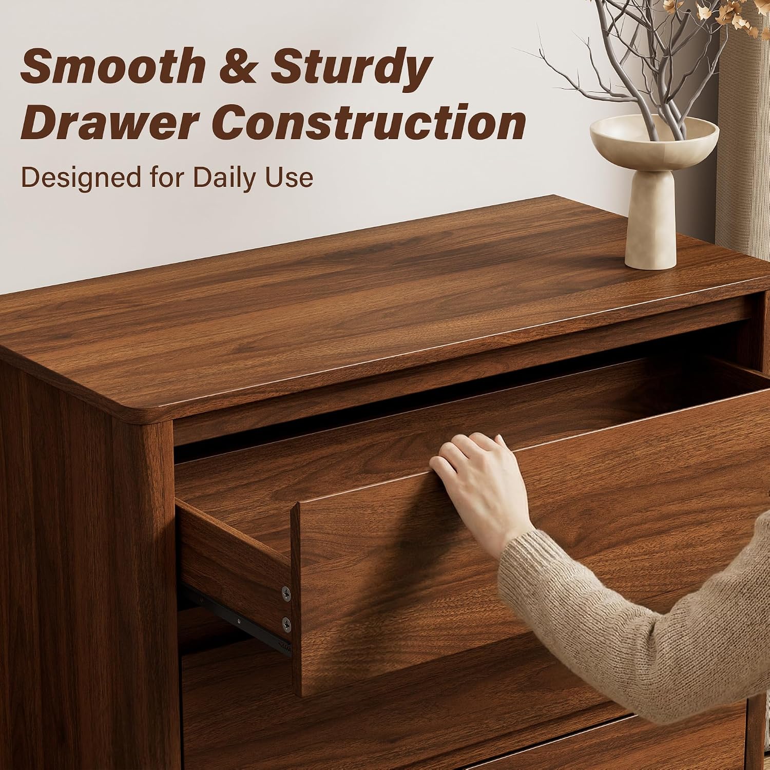 31.5" 3-Drawer Mid-Century Dresser, Walnut
