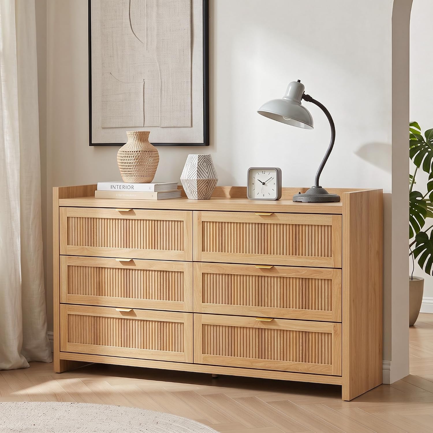 55" Farmhouse Fluted 6 Drawer Dresser