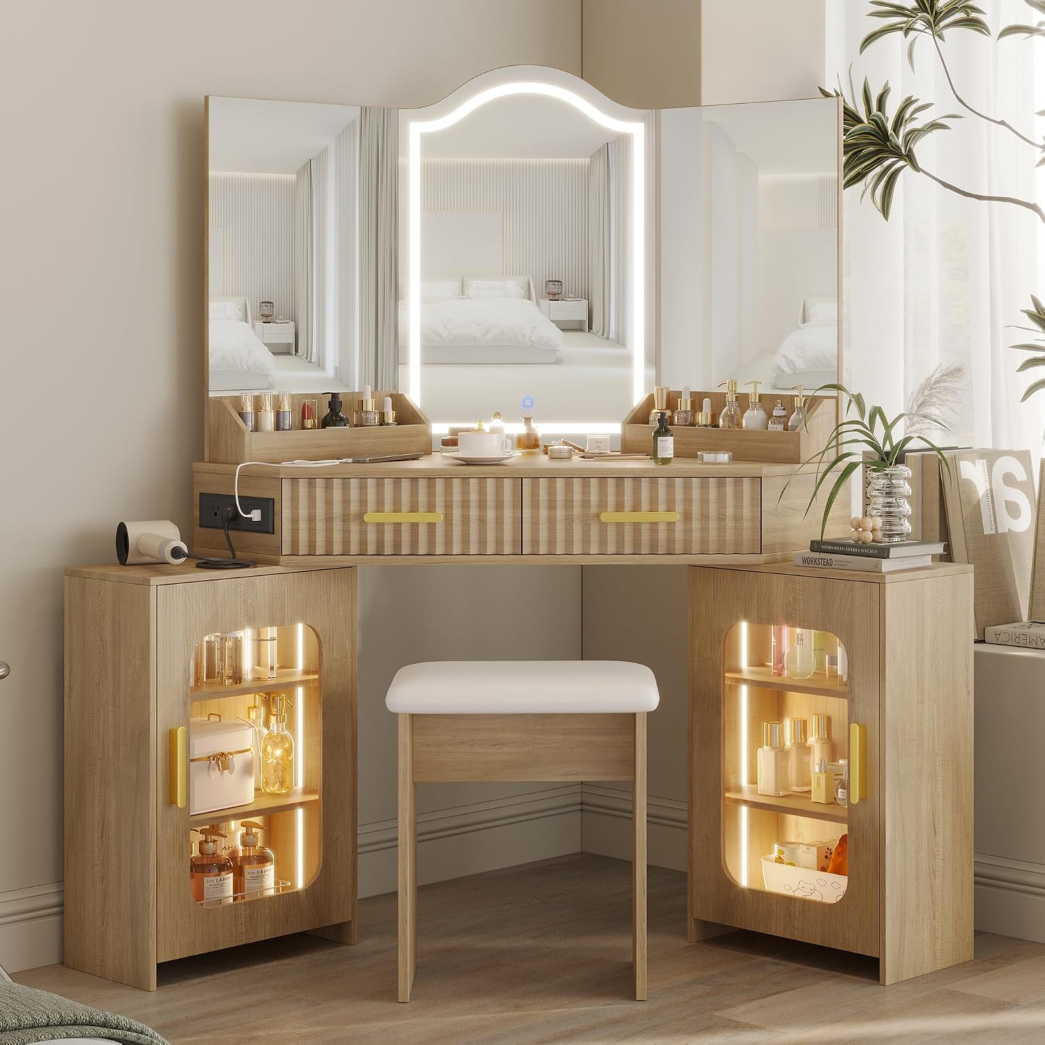 LED Vanity Set with 3-Way Mirror & Storage