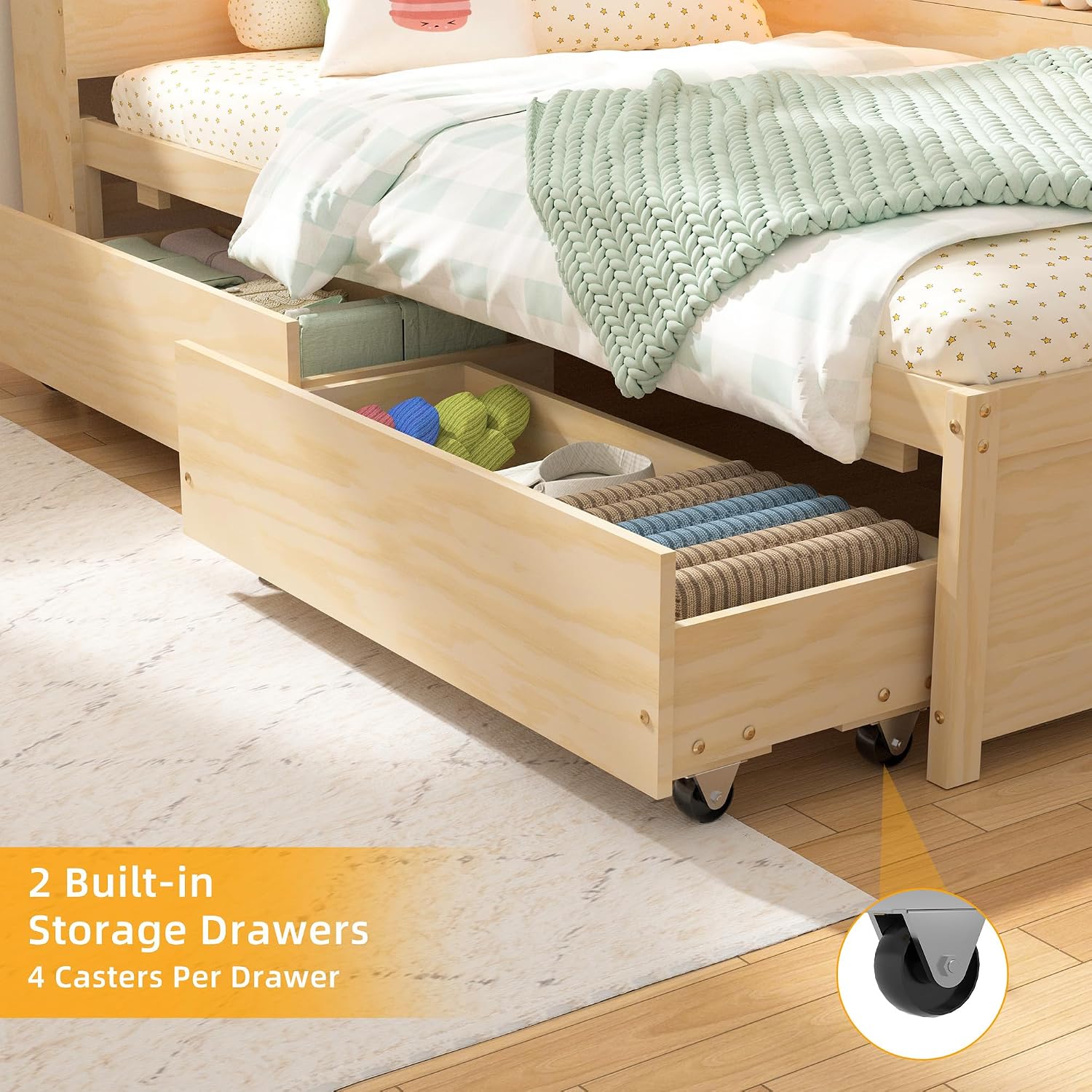 Natural Wood Corner Daybed with Storage & LED