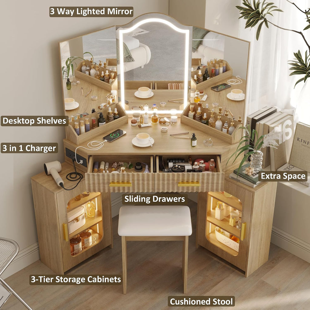 LED Vanity Set with 3-Way Mirror & Storage