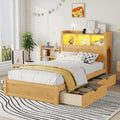 Natural Twin Bed with Storage Headboard & Drawers
