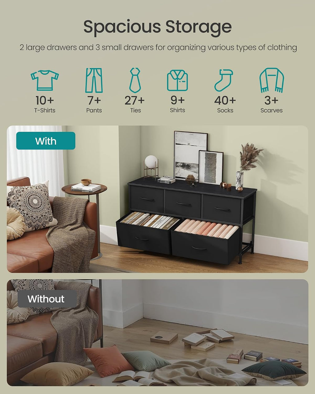 Wide 5-Drawer Fabric Dresser