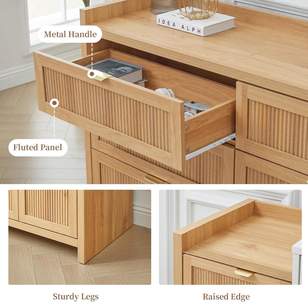 55" Farmhouse Fluted 6 Drawer Dresser
