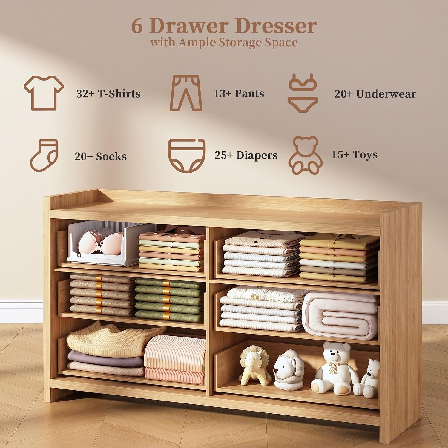 55" Farmhouse Fluted 6 Drawer Dresser